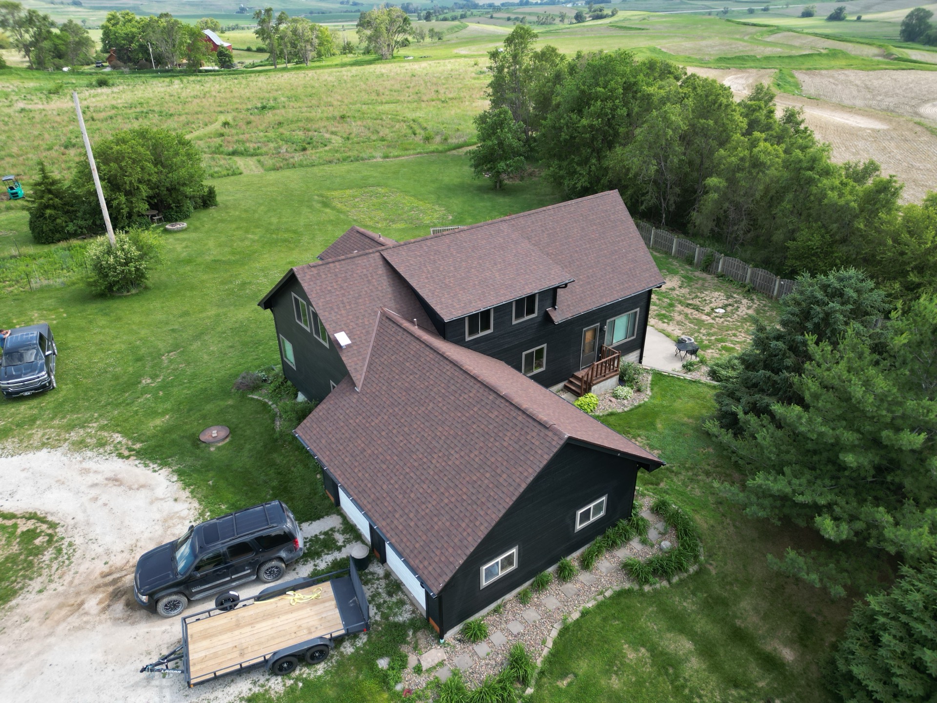 Completed roof on a rural farm home