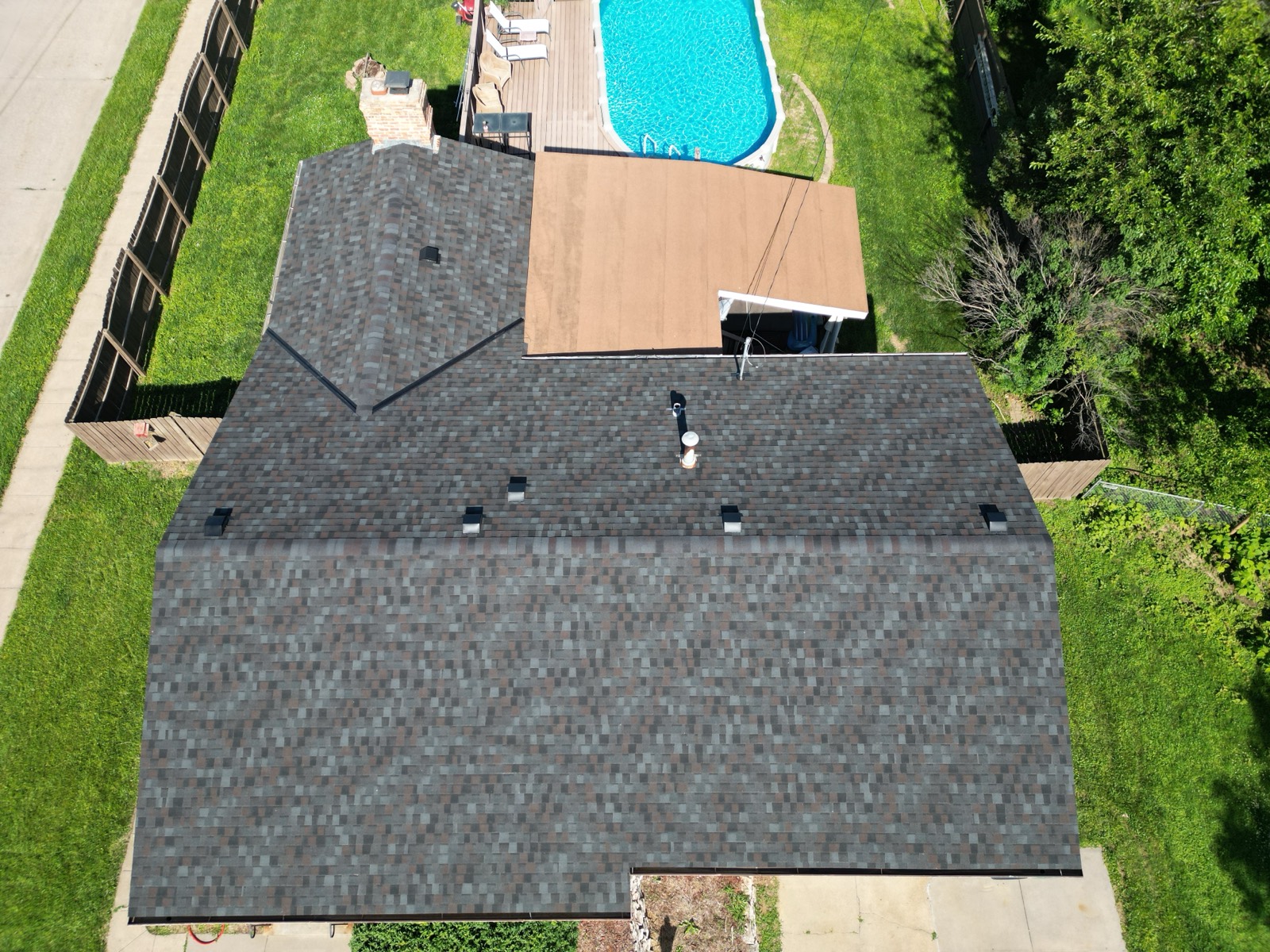 Charcoal shingle roof, aerial view