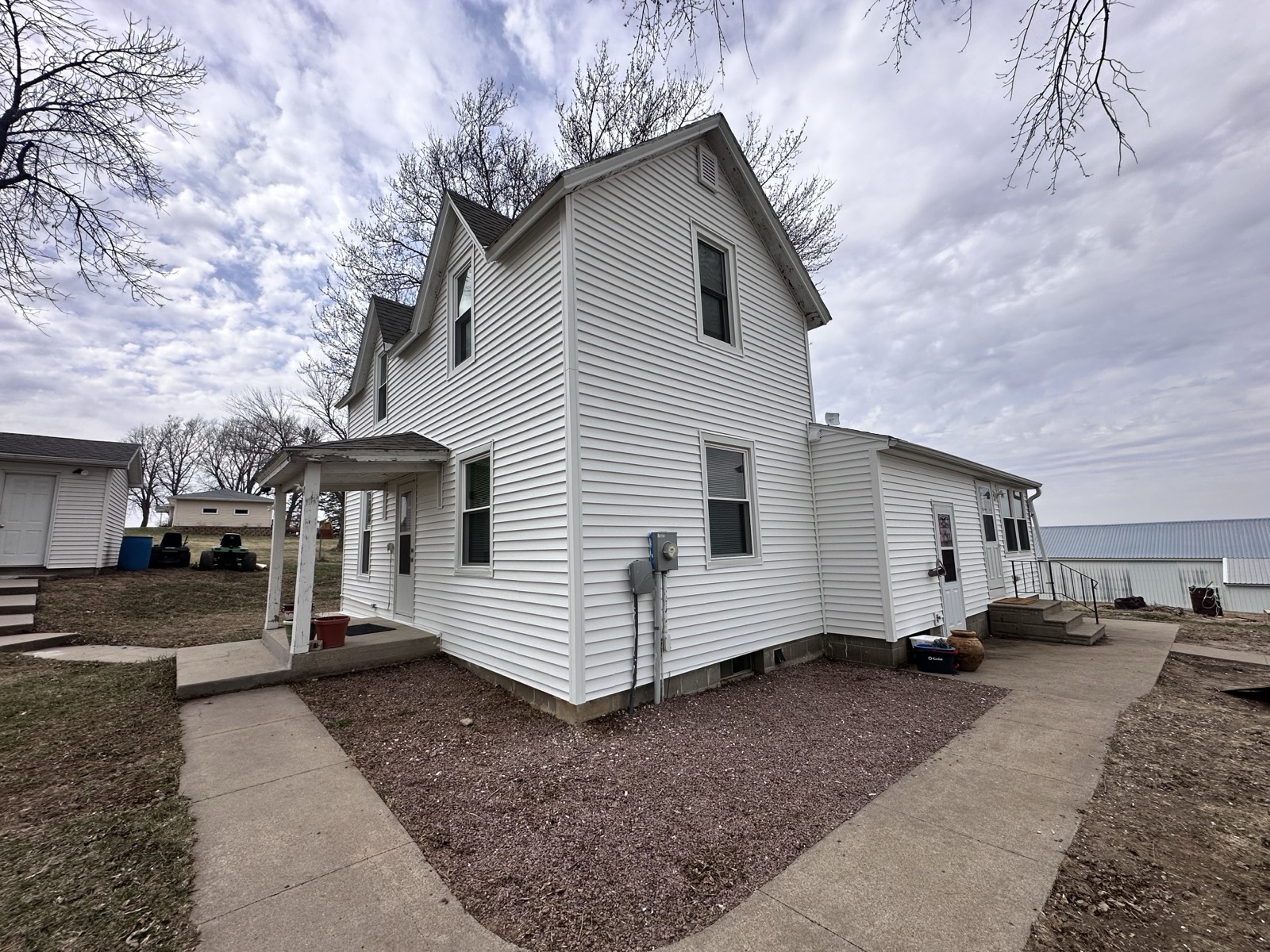 White sided two story home exterior
